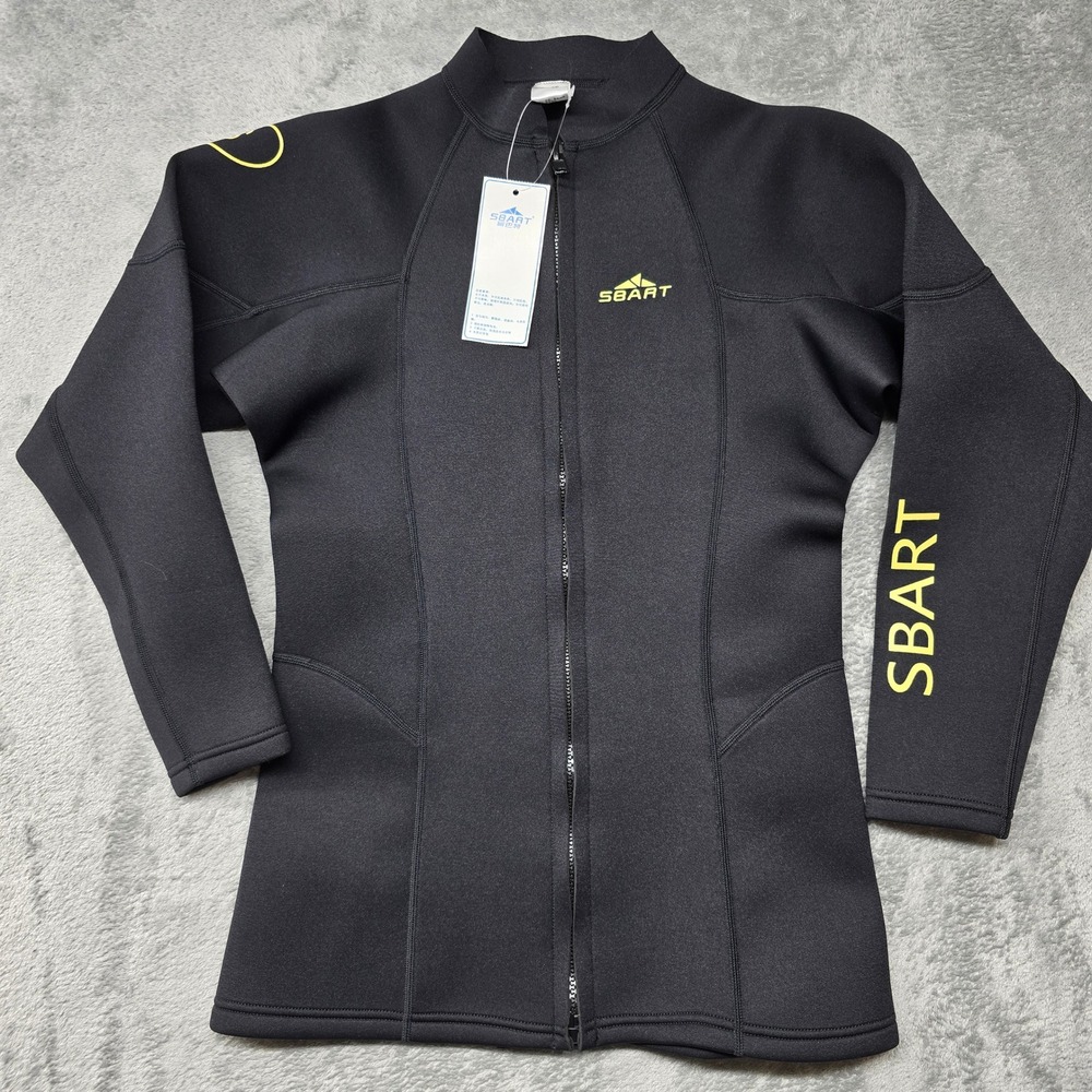 Sbart Wetsuit Jacket 2XL Black Yellow Long Sleeve Neoprene Zip Front Top NWT